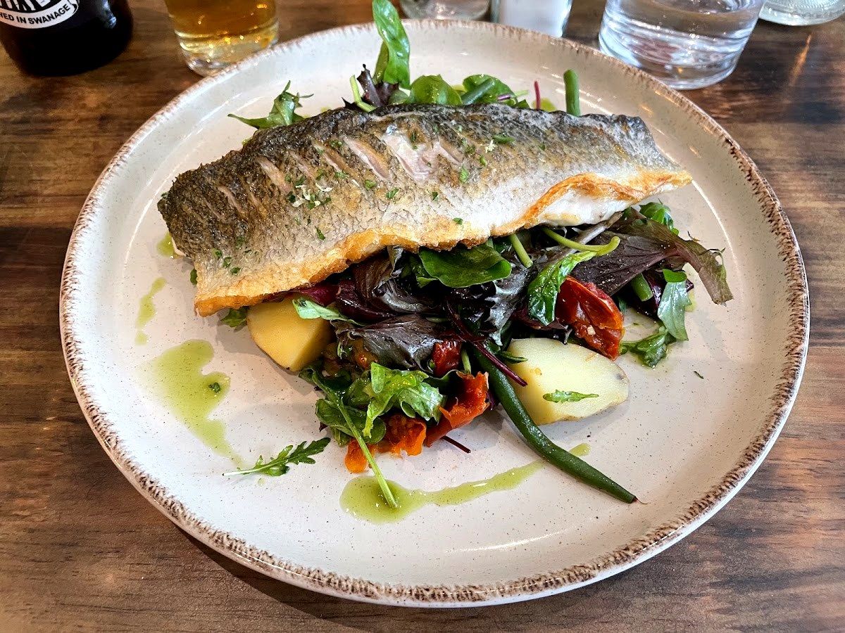 Pan-fried sea bass