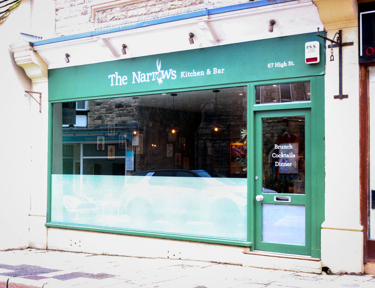 The Narrows Kitchen & Bar shopfront, 67 High Street Swanage